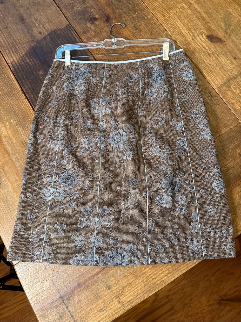 Ann Taylor Brown Floral Pencil Skirt with Light Trim